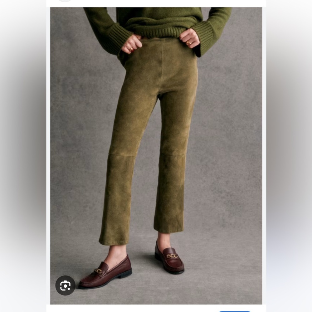 Sezane Olive Green Suede Pants